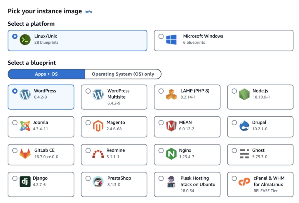 instance image(platform and blueprint)